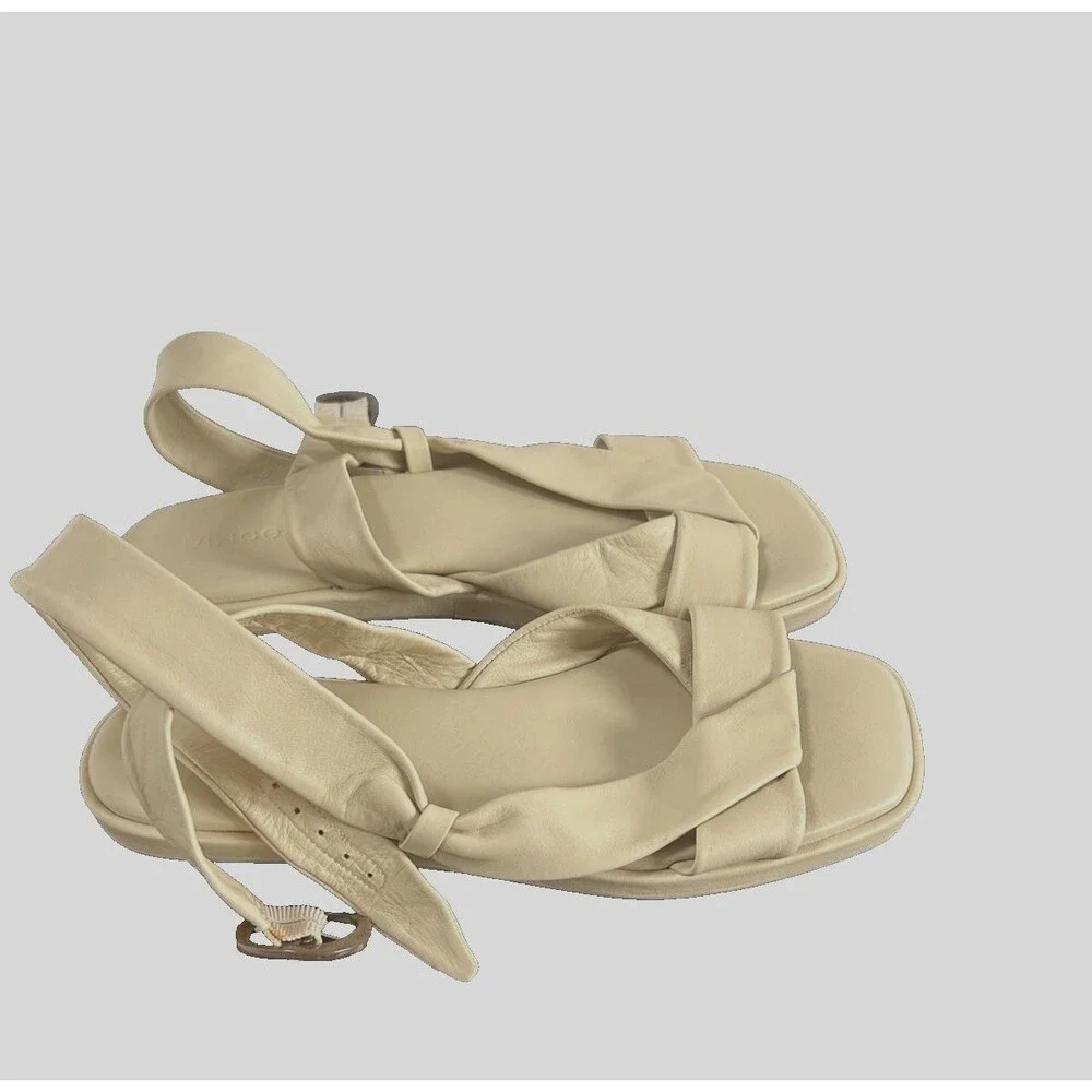 Vince Reza Ankle Strap Sandals Soft Leather Cream Col Sz 39 EU/9 M